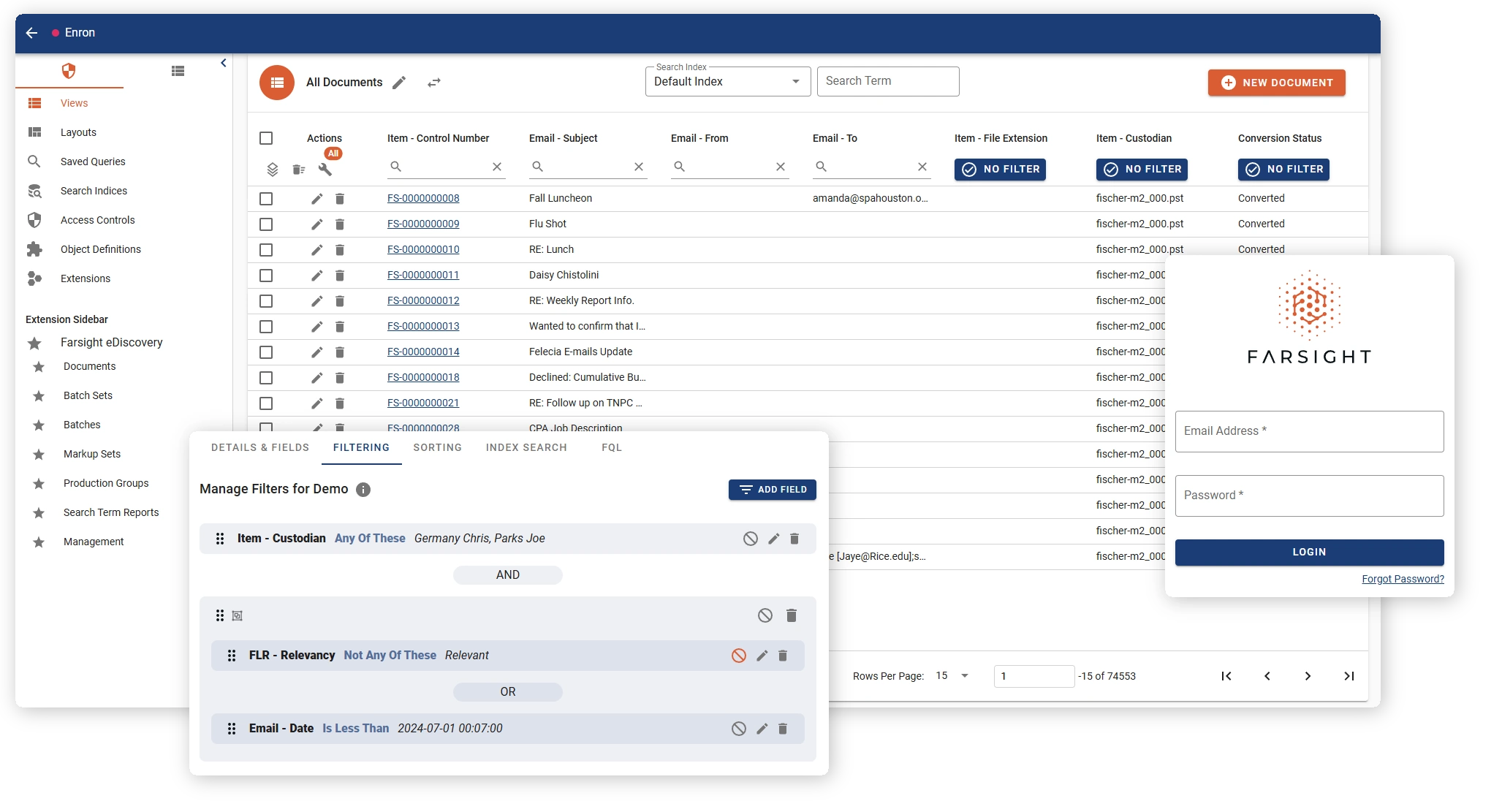 Farsight eDiscovery Platform Interface